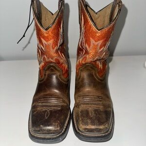 Brown and Orange Ariat Boots